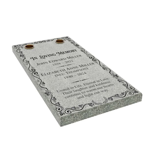 Companion Vine Ledger Granite Memorial with Dual Vases