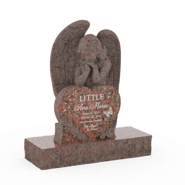 Sculpted Guardian Angel Heart Shape Headstone