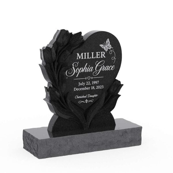 Sculpted Floral Heart Shape Headstone