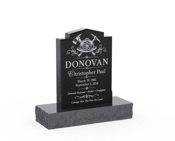 Firefighter Stepped Top Granite Upright Headstone - Image 1
