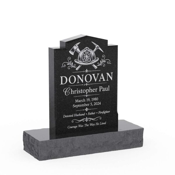Firefighter Stepped Top Granite Upright Headstone